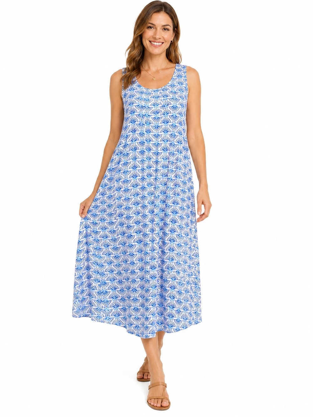 Sleeveless Blue Printed Maxi Dress/ Cover Up Women's Size M